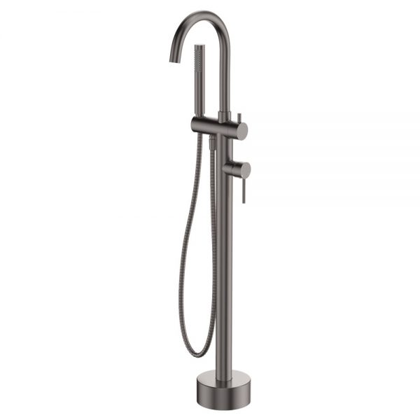 Fienza Kaya Floor Mounted Bath Mixer With Hand Shower, Gun Metal 213113GM