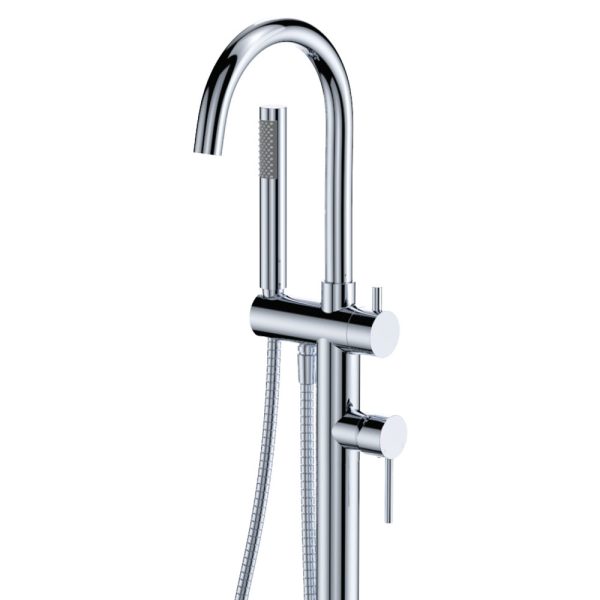 Fienza Kaya Floor Mounted Bath Mixer With Hand Shower, Chrome 213113