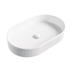 Fienza Eleanor Oval Above Counter Fluted Basin, Matte White