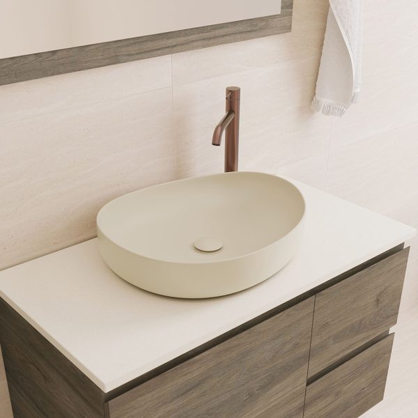 Fienza Pebble Medium Above Counter Basin, Matte Khaki