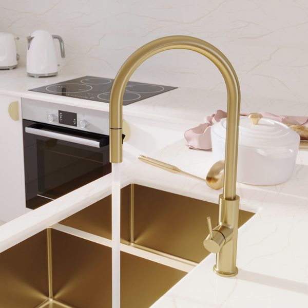 Fienza Kaya Pull-Out Sink Mixer, Urban Brass 228108UB