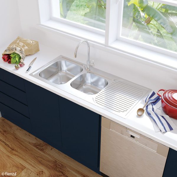 Fienza Tiva 1080 1.75 Kitchen Sink with Drainer, Left Bowl 68106L