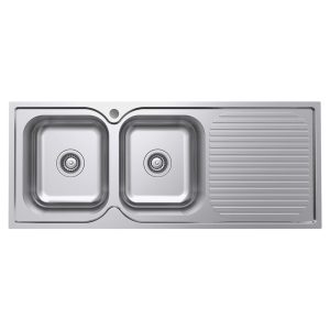 Fienza Tiva 1180 Double Kitchen Sink with Drainer, Left Bowl 68107L