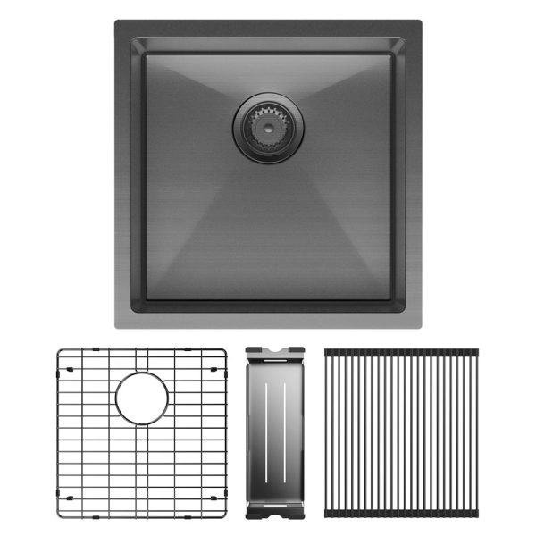 Fienza Hana 32L Single Kitchen Sink Kit, PVD Carbon Metal 68401CM-KIT