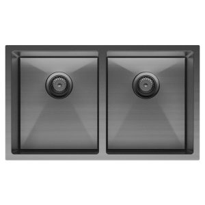 Fienza Hana 27L/27L Double Kitchen Sink, PVD Carbon Metal 68403CM