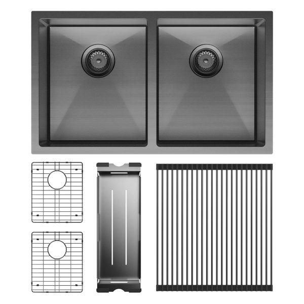 Fienza Hana 27L/27L Double Kitchen Sink Kit, PVD Carbon Metal 68403CM-KIT