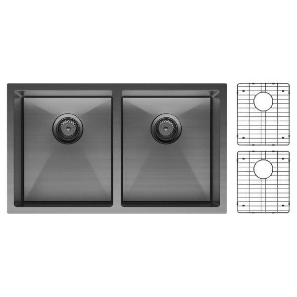 Fienza Hana 27L/27L Double Kitchen Sink Kit, PVD Carbon Metal 68403CM-KIT