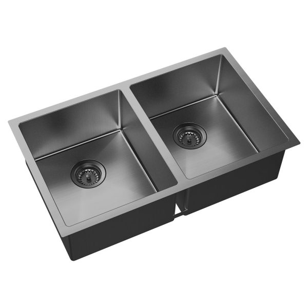 Fienza Hana 27L/27L Double Kitchen Sink, PVD Carbon Metal 68403CM