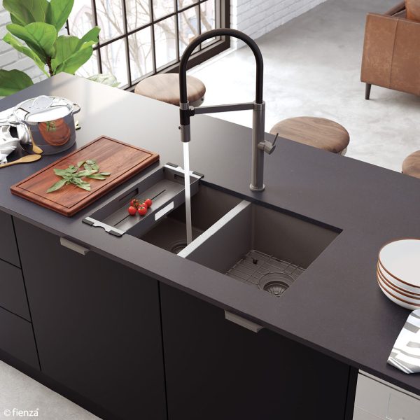 Fienza Hana 27L/27L Double Kitchen Sink, PVD Carbon Metal 68403CM