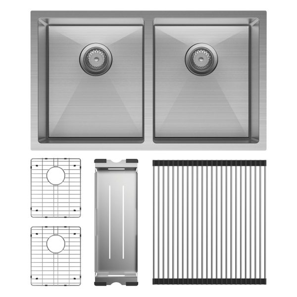 Fienza Hana 27L/27L Double Kitchen Sink Kit, Stainless Steel 68403-KIT