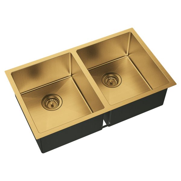 Fienza Hana 27L/27L Double Kitchen Sink, PVD Rugged Brass 68403RB