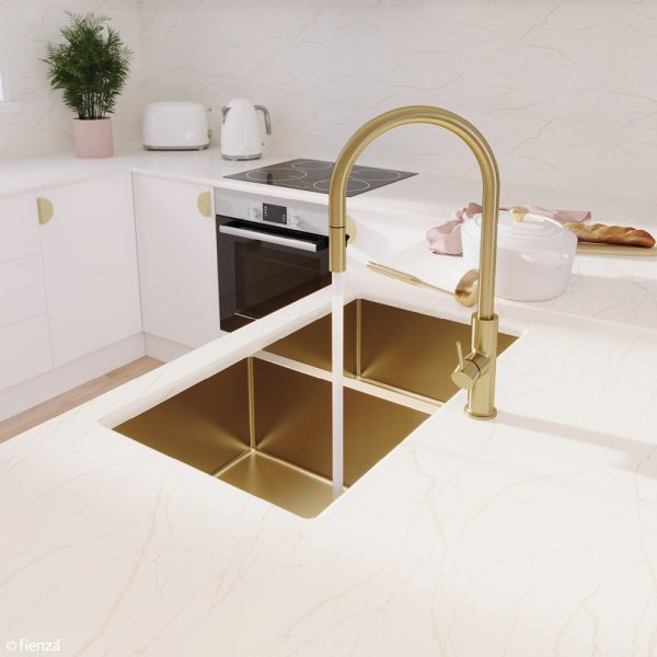 Fienza Hana 27L/27L Double Kitchen Sink, PVD Rugged Brass 68403RB