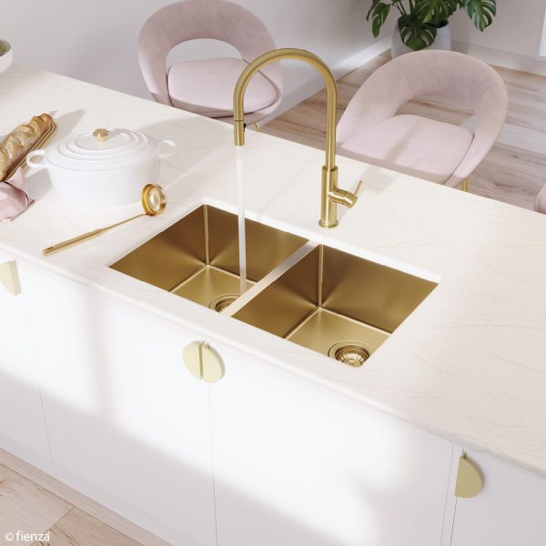 Fienza Hana 27L/27L Double Kitchen Sink, PVD Rugged Brass 68403RB