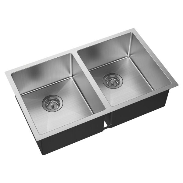 Fienza Hana 27L/27L Double Kitchen Sink Kit, Stainless Steel 68403-KIT