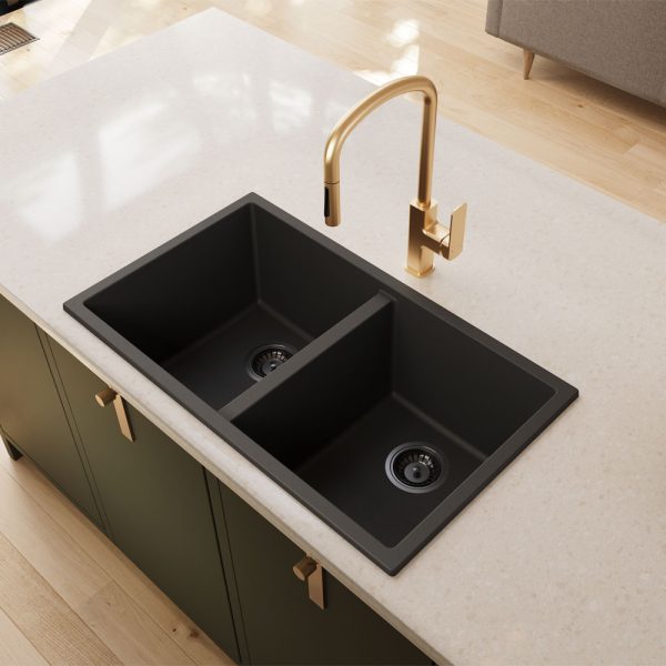 Fienza Kuro Granite 34L/34L Double Bowl Kitchen Sink 68603