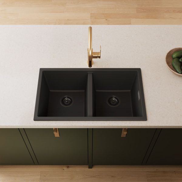 Fienza Kuro Granite 34L/34L Double Bowl Kitchen Sink 68603