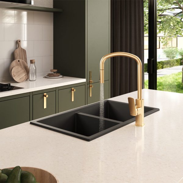 Fienza Kuro Granite 34L/34L Double Bowl Kitchen Sink 68603