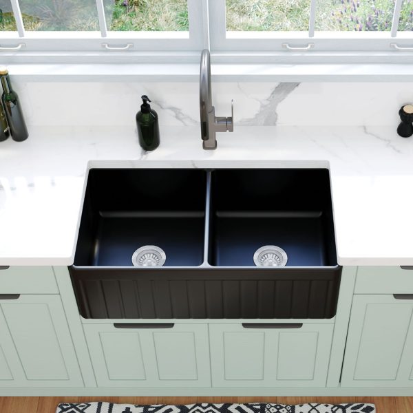 Fienza Benson Double Butler Sink, Matte Black 68709