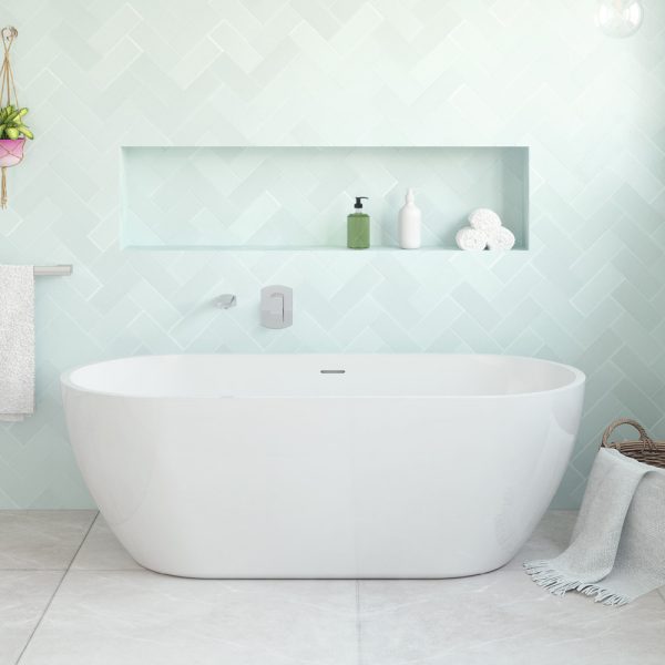 Fienza Koko Freestanding Acrylic Bath, 1680mm with Overflow, Gloss White FR11775GW-OF