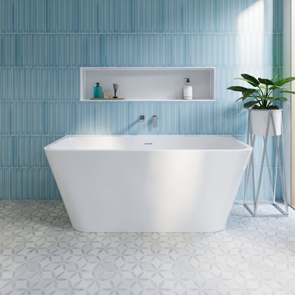 Fienza Delta Back-To-Wall Acrylic Bath with Overflow, Gloss White, 1500mm FR13572-1500-OF