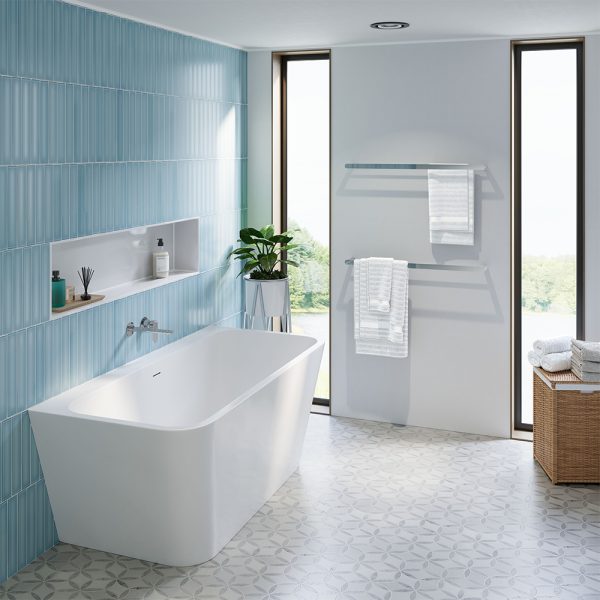 Fienza Delta Back-To-Wall Acrylic Bath with Overflow, Gloss White, 1500mm FR13572-1500-OF