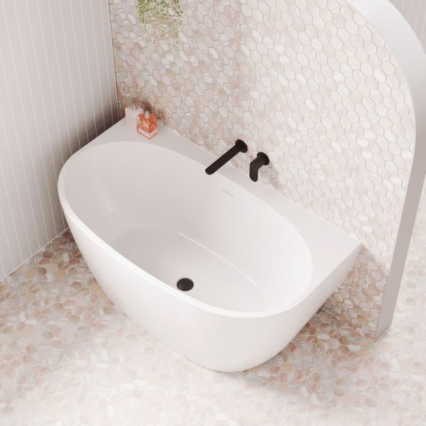 Keeto Back-To-Wall Acrylic Bath with Overflow, 1300mm FR65-1300-OF