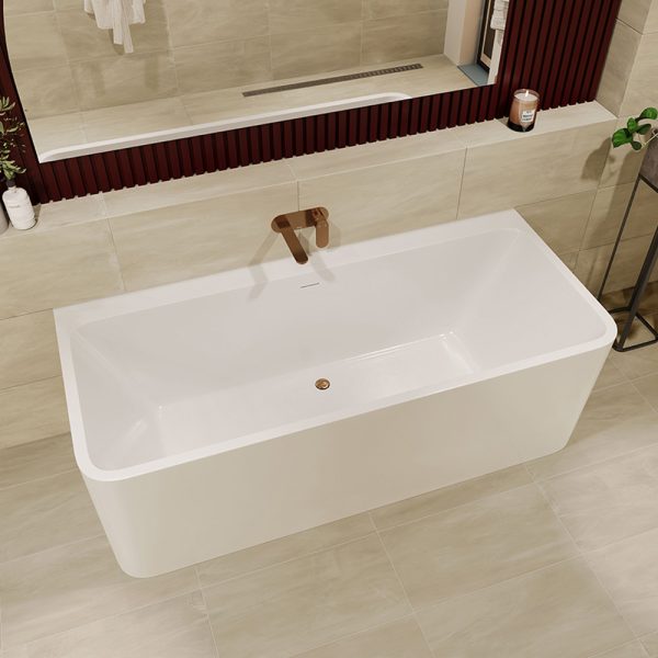 Fienza Delta Back-To-Wall Acrylic Bath with Overflow, 1700mm FR8773-OF