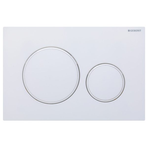 Geberit Sigma 20 Round Button Flush Plate, Matte White with White Trim SIG20-WH