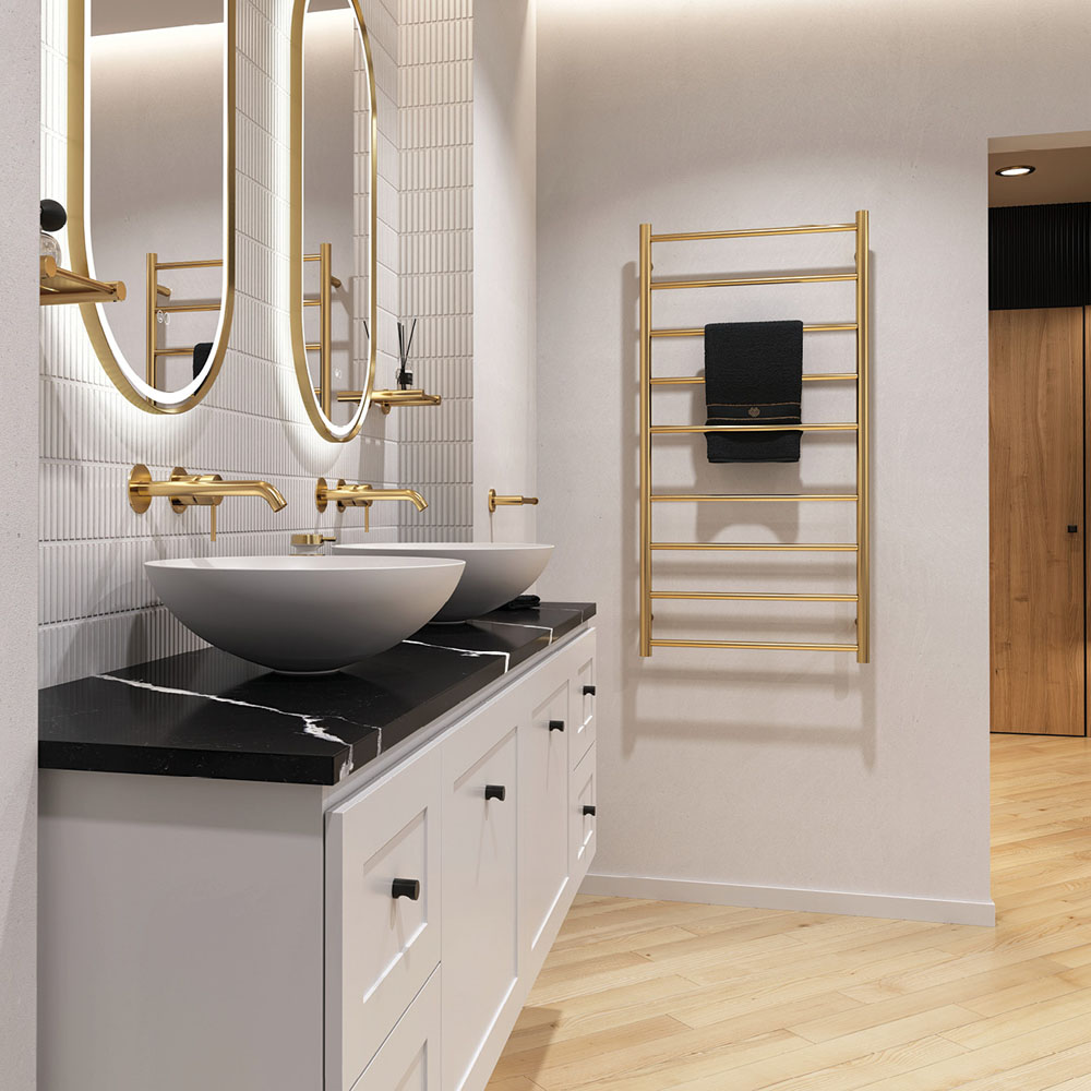 Kaya Heated Towel Rail, 600 x 1200mm, Urban Brass 82860120UB - Image 2