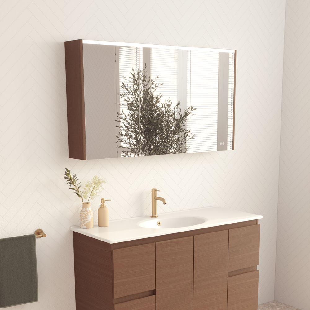 1200 LED Mirror Cabinet with Walnut Side Panels PSC1200WA-LED - Image 2