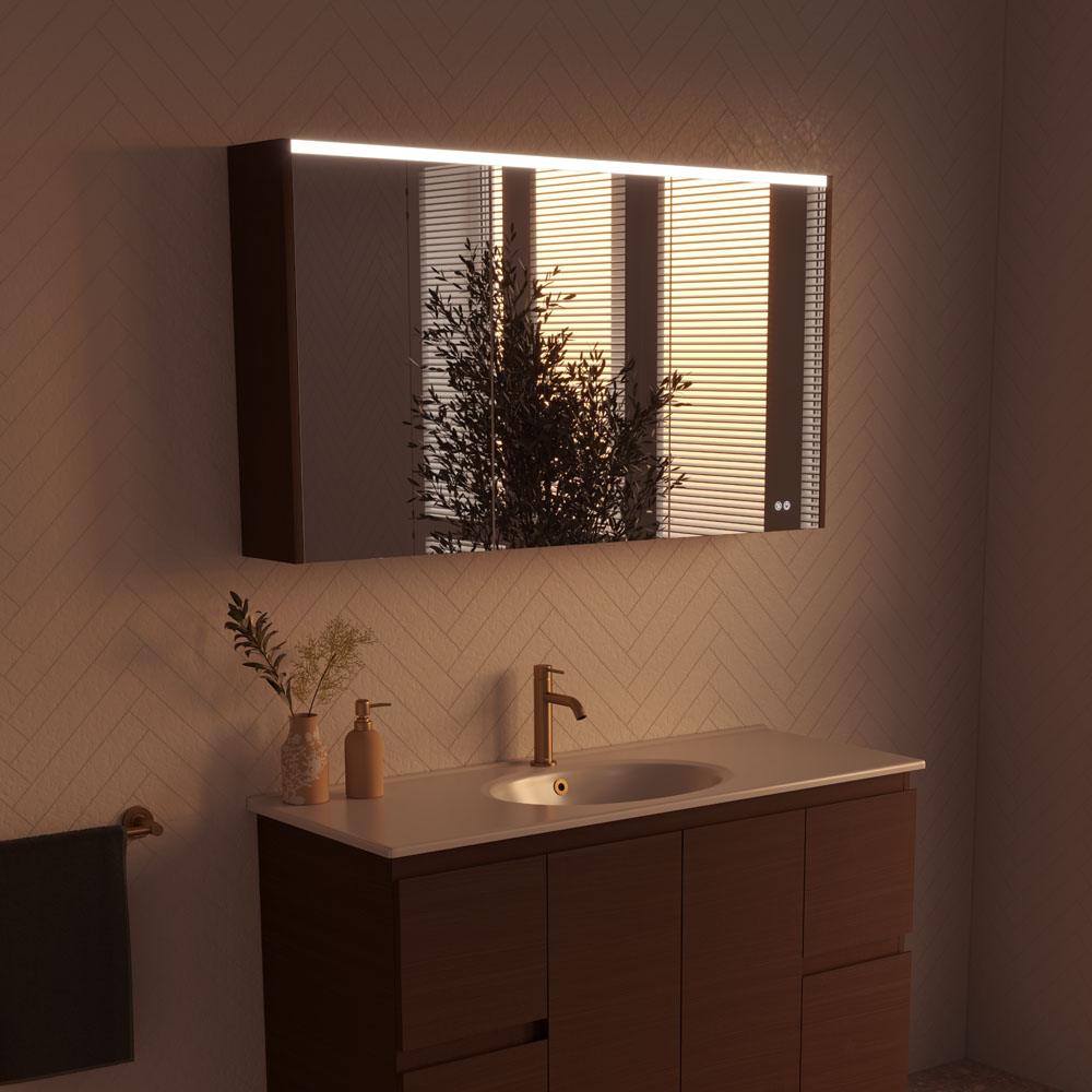 1200 LED Mirror Cabinet with Walnut Side Panels PSC1200WA-LED - Image 3