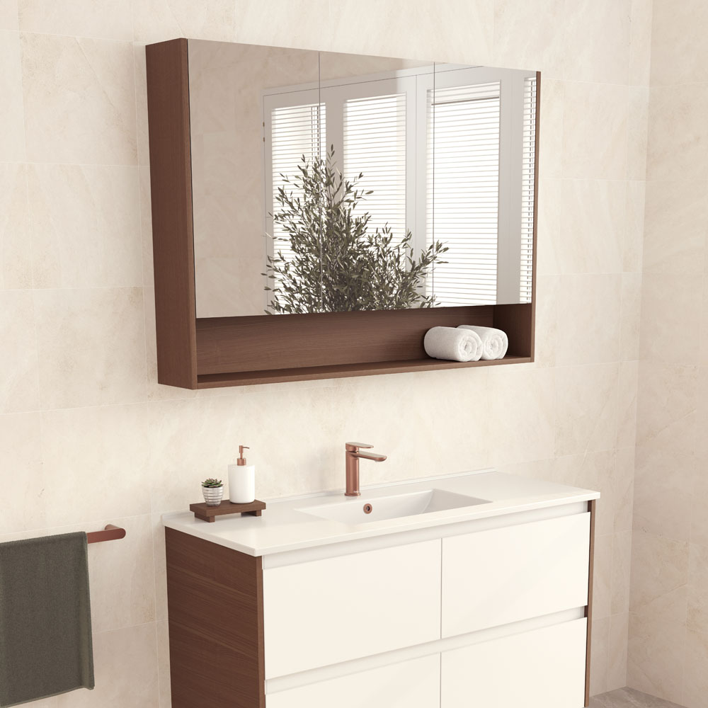 1200 Mirror Cabinet with Display Shelf, Walnut PSC1200SWA - Image 2