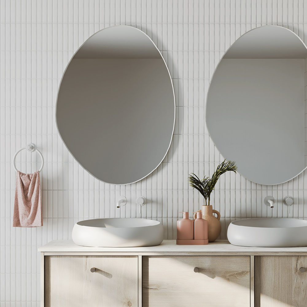 Pebble Matte White Asymmetrical Framed Mirror, 700 x 920mm FMPA7092W - Image 2
