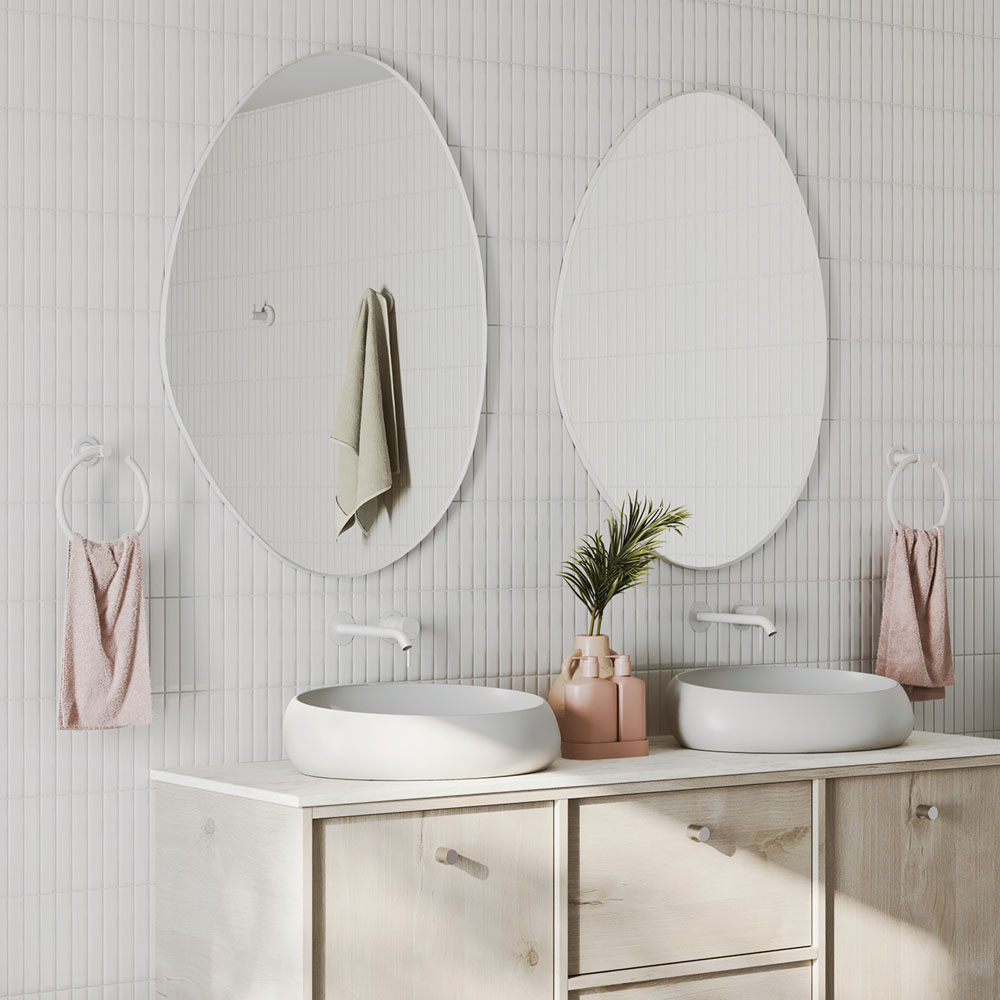 Pebble Matte White Asymmetrical Framed Mirror, 700 x 920mm FMPA7092W - Image 3