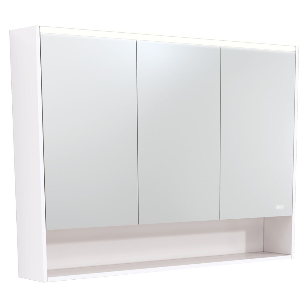 1200 LED Mirror Cabinet with Display Shelf, Gloss White PSC1200SW-LED