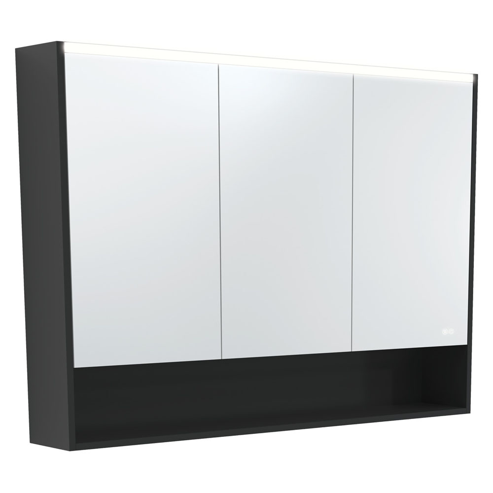 1200 LED Mirror Cabinet with Display Shelf, Satin Black PSC1200SB-LED