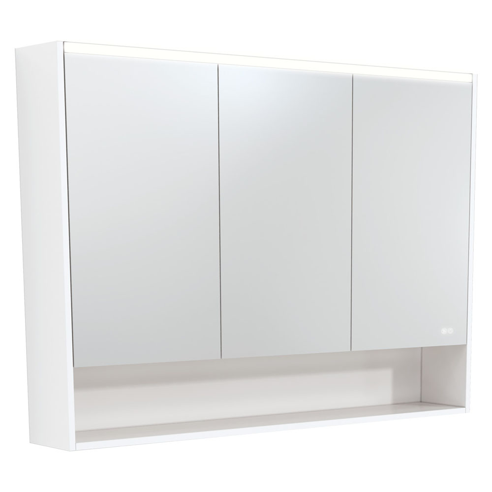1200 LED Mirror Cabinet with Display Shelf, Satin White PSC1200SMW-LED