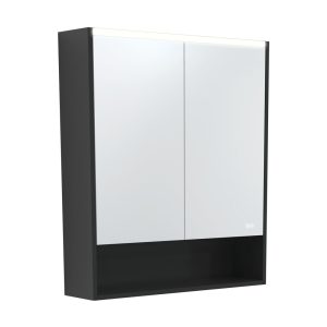 750 LED Mirror Cabinet with Display Shelf, Satin Black PSC750SB-LED