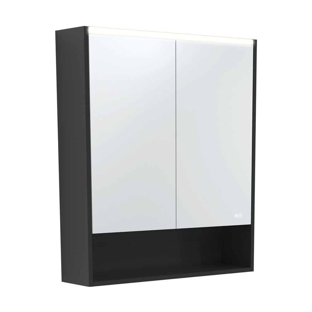 750 LED Mirror Cabinet with Display Shelf, Satin Black PSC750SB-LED