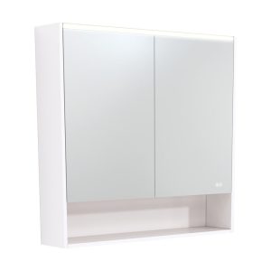 900 LED Mirror Cabinet with Display Shelf, Gloss White PSC900SW-LED