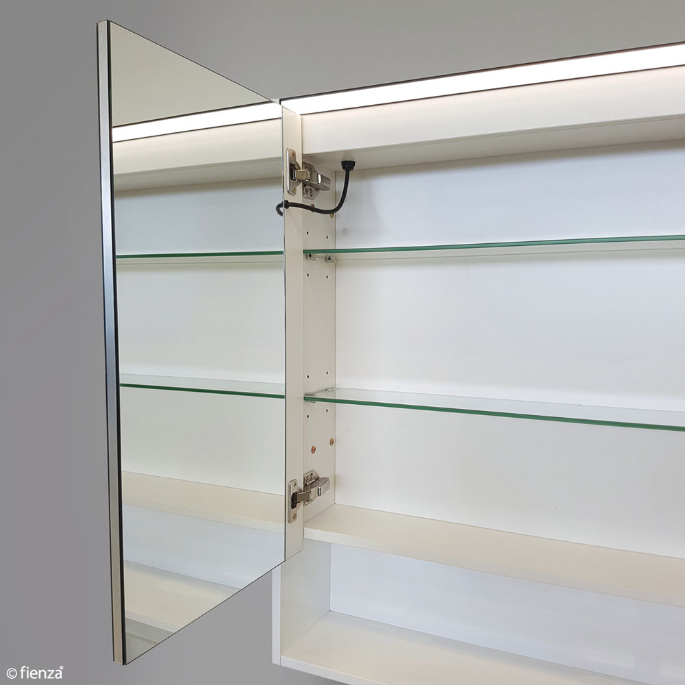 900 LED Mirror Cabinet with Display Shelf, Gloss White PSC900SW-LED - Image 3