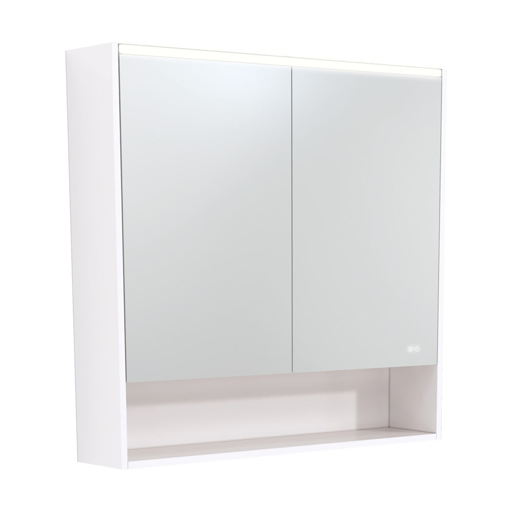 900 LED Mirror Cabinet with Display Shelf, Gloss White PSC900SW-LED