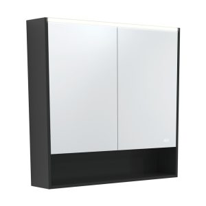 900 LED Mirror Cabinet with Display Shelf, Satin Black PSC900SB-LED