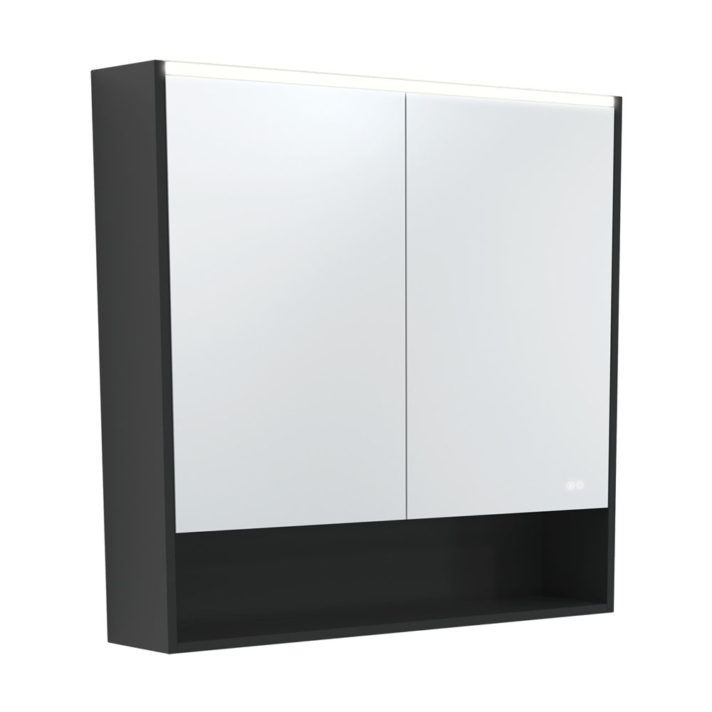 900 LED Mirror Cabinet with Display Shelf, Satin Black PSC900SB-LED