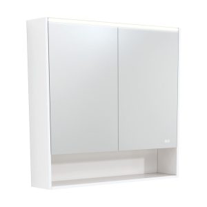 900 LED Mirror Cabinet with Display Shelf, Satin White PSC900SWM-LED