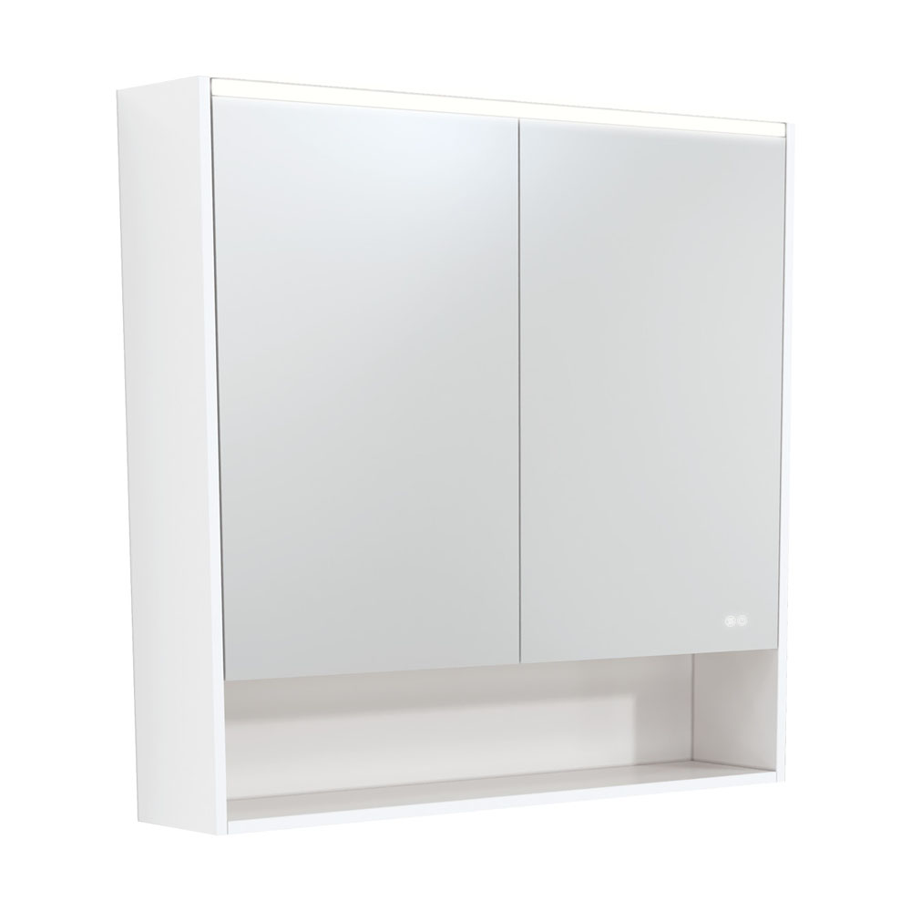 900 LED Mirror Cabinet with Display Shelf, Satin White PSC900SWM-LED