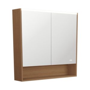 900 LED Mirror Cabinet with Display Shelf, Walnut PSC900SWA-LED